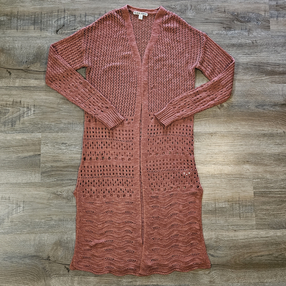 Moral Fiber‎ Burnt Orange Crochet Open Knit Cardigan